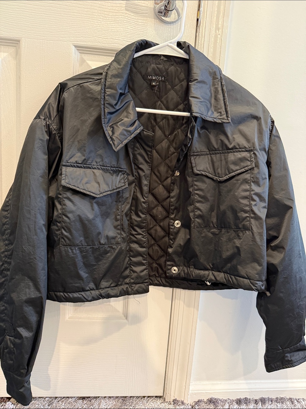 Mimosa Black Quilted Cropped Jacket. Size small
